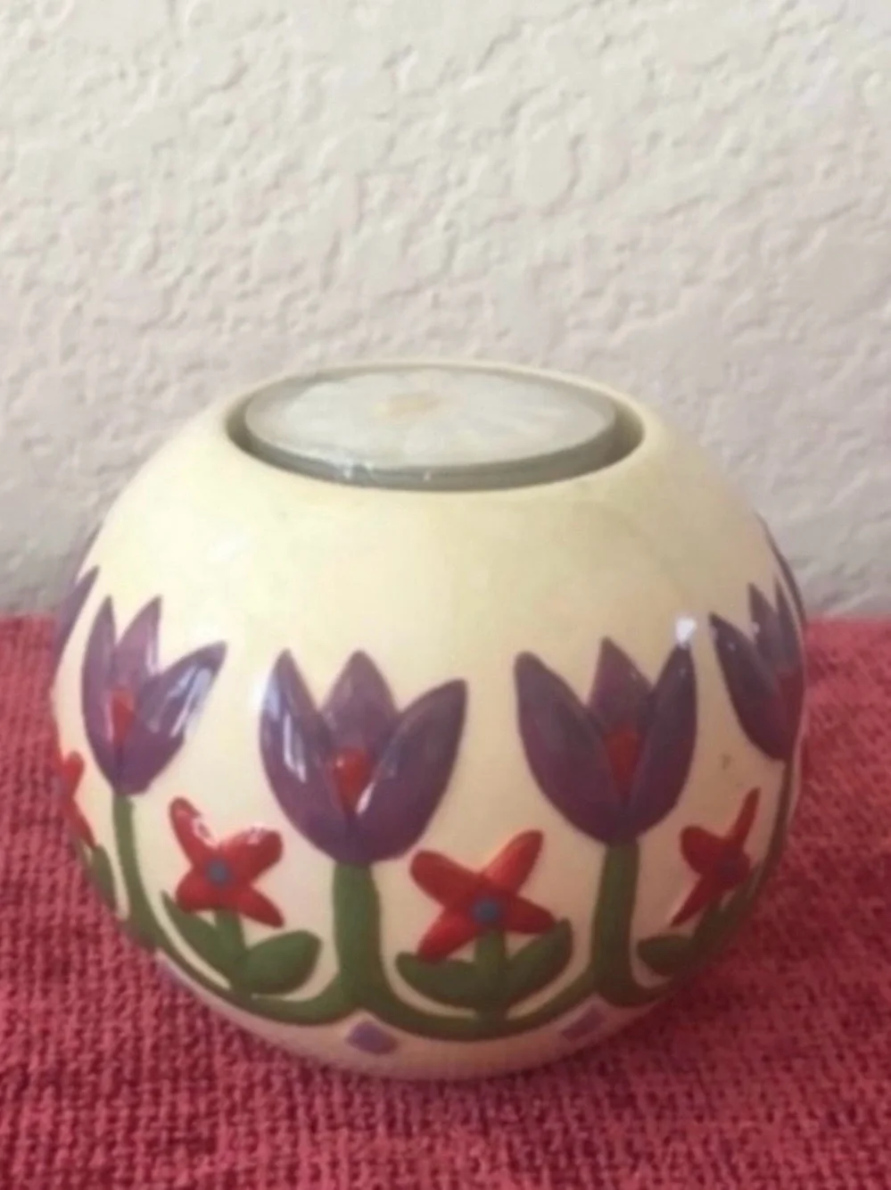Jim Shore 2004 Cream Purple Tulip Votive Candle Holder Cottagecore Farmhouse